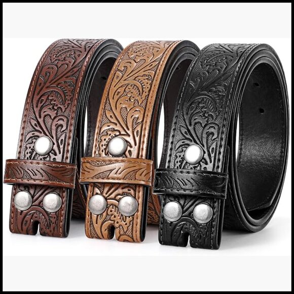 3 Pack Western Leather Belts Without Buckle, Adjustable Straps
